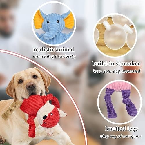 LECHONG 5 Pack Tough Dog Toys Stuffed Squeaky Dog Toys Assortment Plush Animal Dog Toy Value Bundle Puppy Pet Dog Toys for Small Medium Large Dogs thumbnail 3
