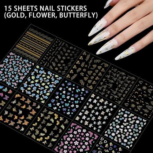Teenitor 4 Boxes Nail Charms and Gems Set, Nail Rhinestones Nail Kit with Nail Art Brushes Nail Stand, Nail Gems Nail Design Tools with 15pcs Nail Stickers, Gold Nail Pearls for Women Nail Decorations thumbnail 8