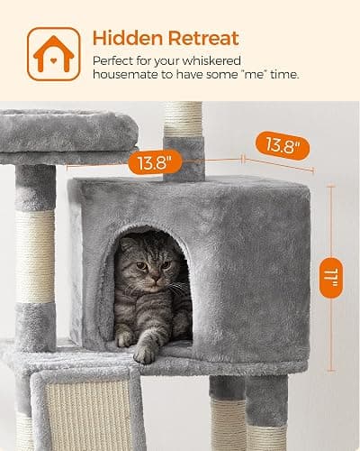 Feandrea Cat Tree, 45.3-Inch Cat Tower, Plush Condo with Scratching Post, Ramp, Perch, Spacious Cave, for Small Space, Light Gray UPCT141W01 thumbnail 4