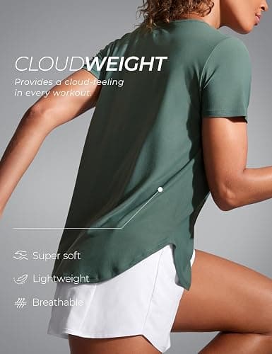 CRZ YOGA Cloudweight Workout Tops for Women Lightweight Athletic Short Sleeve Shirts Gym Running Side Slit T-Shirts thumbnail 4