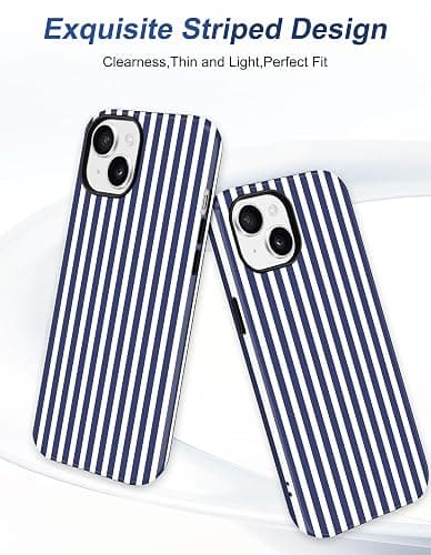 Jusy Compatible with MagSafe Striped Phone Case for iPhone 13/14, Cute Aesthetic Magnetic Soft TPU and Hard PC Protective Phone Cover for Women Girls（Matte） - Navy Blue thumbnail 2