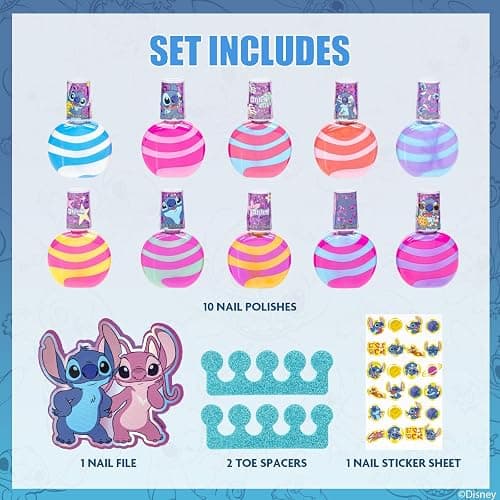 Stitch 10 Pc Kid Nail Varnish Set with Nail Accessories, Girl Gift Ages 3+ thumbnail 2