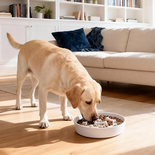 Fancy Lemon Ceramic Slow Feeder Dog Bowls, Ceramic Slow Feeder Maze Dog Food Bowl, Slow Eating Dog Bowl and Slow Feeder Dog Bowl Anti-Choking for Daily Pet Feeding （White Bone） thumbnail 8