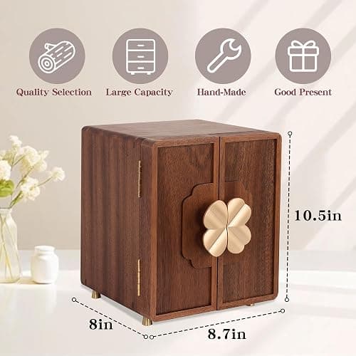 KAOTGOT Jewelry Box for Women Girls, Wooden Jewelry Box Organizer Functional With Drawers, 5 Layers Jewelry Storage Organizer for Earring, Ring, Necklace, Bracelets thumbnail 3