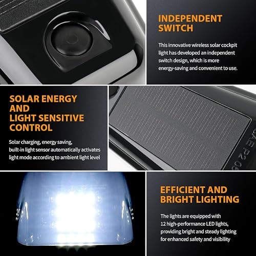 DEERMOTO 5PCS Solar Cab Lights White Wireless No Drill Car Roof Top Marker LED Warning Light Smoke Lens IP67 Waterproof Truck Roof Light Compatible with Pickups Trucks Ford Dodge Ram GMC SUV Toyota thumbnail 6
