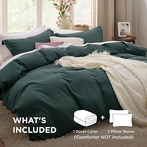 Bedsure Forest Green Duvet Cover Queen Size - 3 Pieces Prewashed Cotton-Like Extra Soft Bedding Set, Includes 1 Duvet Cover 90x90 Inches with Zipper Closure & 2 Pillow Shams, Comforter Not Included thumbnail 2