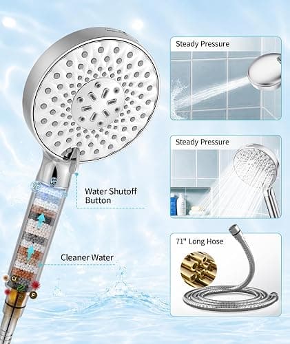 SR SUN RISE Filtered Shower Head with Handheld High Pressure 9 Spray Mode Showerhead Detachable Shower Head Water Softener Filters Beads for Hard Water Remove Chlorine 1 Filter Chrome thumbnail 4
