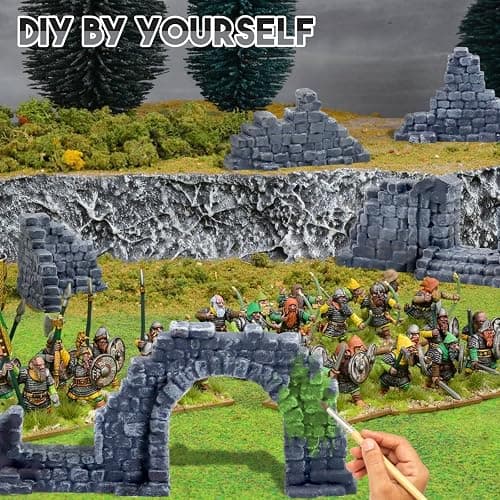 Warmtree Ruined Stone Walls Set,Terrain Scenery for Tabletop 28mm Miniatures Wargame,Fairy House Diorama Accessories DIY Craft thumbnail 2