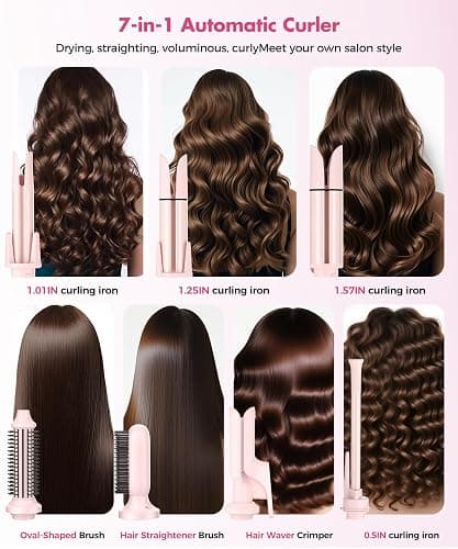 HarrFlow Automatic Hair Curler for Women 7 in 1 Curling Iron & Hair Straightener Brush with 3 Heat Settings, Timer, 300M Negative Ions & Dual Voltage for Frizz-Free Curls at Home & Travel thumbnail 9