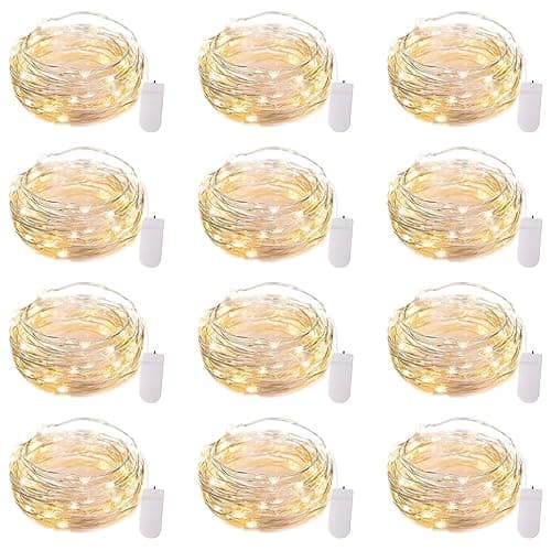 Brightown 12 Pack LED Fairy Lights Battery Operated String Lights - 7ft 20LED Waterproof Silver Wire Firefly Starry Moon Lights for DIY Crafts Wedding Table Centerpieces Party Bedroom Christmas - Image 1