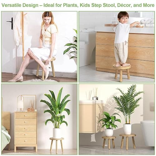 Vecxoty 3-Pack Wood Plant Stands Indoor, Single Plant Stand for 6-12 Inch Pots, Mid-Century Modern Plant Stool, Tall Plant Stand for Large Plants for Living Room, Balcony, Office (Light Brown thumbnail 6