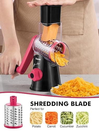 Geedel Rotary Cheese Grater, Kitchen Mandoline Vegetable Slicer with 3 Interchangeable Blades, Easy to Clean Rotary Grater Slicer for Fruit, Vegetables, Nuts thumbnail 6