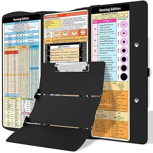Nursing Clipboard Foldable Clipboard Medical: Edition Cheat Sheets Aluminum 3 Layers Foldable Clipboards Nursing Pocket Size Profile Clip Nurse Clipboards Notepad for Nurses Students and Doctors - Black