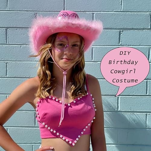 ZEBSF Feathers Cowboy Cowgirl Hat with Heart Sunglasses - Cowboy Hats for Women Bachelorette Birthday Disco Party thumbnail 8