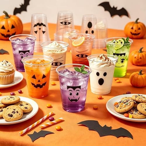 Lxdmnj 50 Pack Halloween Plastic Cups 12 Oz Disposable Halloween Party Cups Vampire Monster Ghost Pumpkin Party Cups for Party Supplies Coffee Wine Hot Cold Drinks thumbnail 2