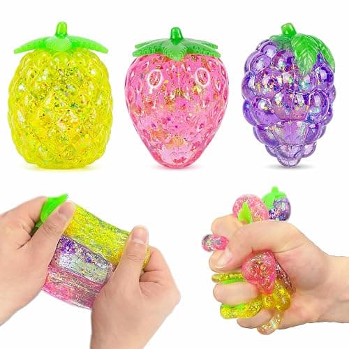 3 Pack Pineapple Squishy Strawberry Stress Balls, Grape Miniature Figurines | Strawberry Squishy Pineapple Balls, Miniature Grape Collectible Figurines for Garden Decoration, Tabletop Decor for Adults - Image 1