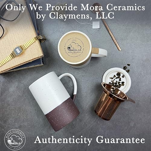 Mora Ceramics Tea Cup with Loose Leaf Infuser, Spoon and Lid, 12 oz, Microwave and Dishwasher Safe Coffee Mug - Rustic Matte Ceramic Glaze, Modern Herbal Tea Strainer - Great Gift for Women, Garnet thumbnail 8