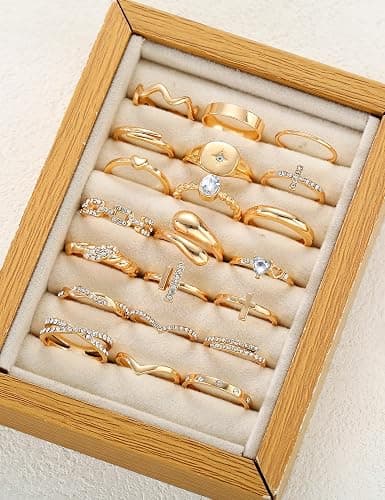 Gold Stackable Rings Set for Women, Gold Plated Chunky Crystal Finger Rings | Midi Stacking, Women's Rings, Dainty Statement Thumb Knuckle Rings Pack, Multiple Sizes Jewelry, Ideal Gift thumbnail 9