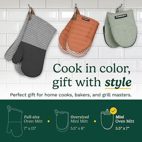 Cuisinart Heritage Mini Oven Mitts – 5.5” x 7” Heat-Resistant Kitchen Mitts for Oven with Non-Slip Neoprene Palm, Cotton Filling, and Faux Leather Loop – Durable Oven Mitt Set for Cooking & Baking thumbnail 6