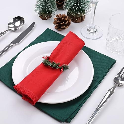 Christmas Napkin Rings Set of 12, Pine Needles Wreath with Red Berry Napkin Holder for Winter, Family Gathering, Banquet, Xmas Serviette Buckles for Table Setting (Pine Needles&Berry) thumbnail 5