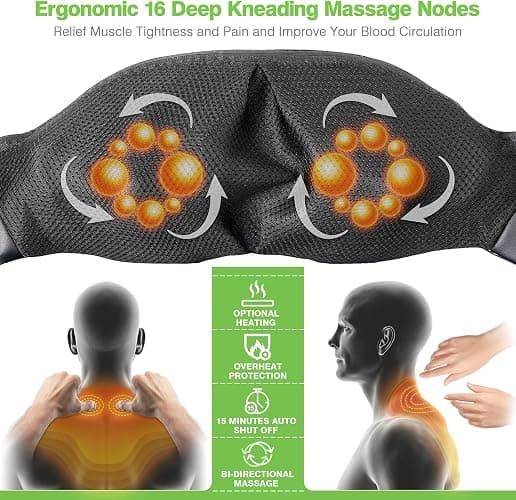 cotsoco Cordless Shiatsu Neck and Shoulder Massager with Heat,Portable Massagers for Neck and Back,3D Deep Tissue Kneading Back Massager for Muscle Pain Relief,Perfect Gifts for Men and Woman - With Battery thumbnail 3