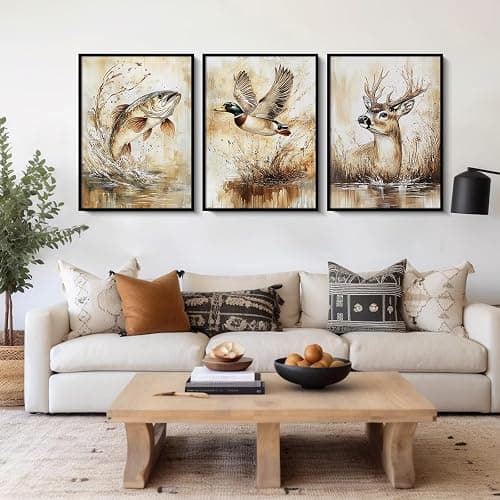 Vintage Animal Wall Art Baby Boy Room Canvas Wall Decor Farmhouse Animal Posters Kids Nursery Hunting Art Prints Rustic Deer Fish Pictures Mallard Duck Painting for Bedroom 12x16 Inch Unframed 3pcs thumbnail 6