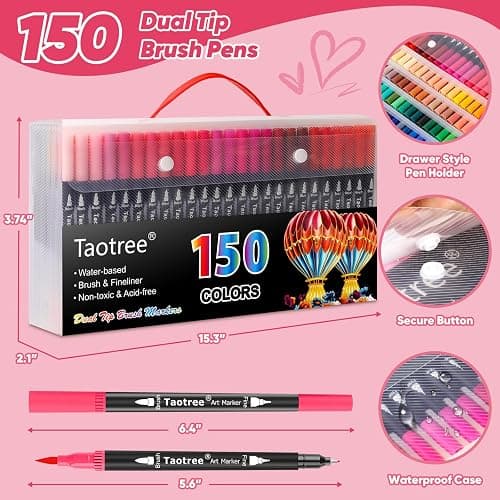 Taotree 150 Colors Dual Tip Art Markers Pens for Adult Coloring Book, Artist Fine & Brush Tip Coloring Markers Drawing Pen for Journaling Note Taking Lettering Calligraphy Craft Art Supplies Set thumbnail 2