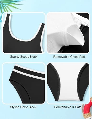 Girls Swimsuit Double Strap High Waist Sporty Bikini Swimsuits Swim Cover Up Skirt 3 Piece Set thumbnail 7