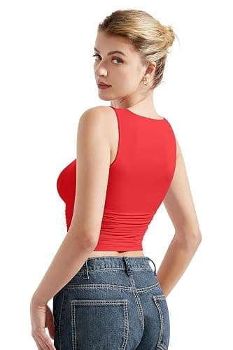 SUUKSESS Women Double Lined Going Out Basic Tank Tops Ruched Summer T Shirts thumbnail 2