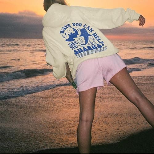 Lytiarul Save the Whale Sharks Hoodie for Women Ocean Letter Aesthetic Graphic Sweatshirts Preppy Long Sleeve Pullover Tops thumbnail 5