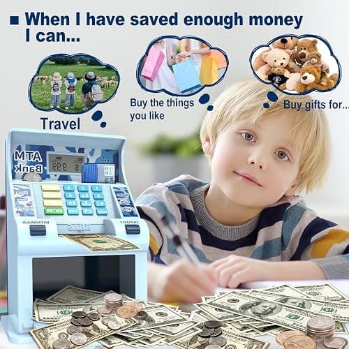 ATM Piggy Bank for Kids, Kids Bank for Real Money with Debit Card, Coin Recognition, Target Setting, Bill Feeder, Balance Calculator, Savings Machine Box, Gifts for Teen Boys Girls thumbnail 6