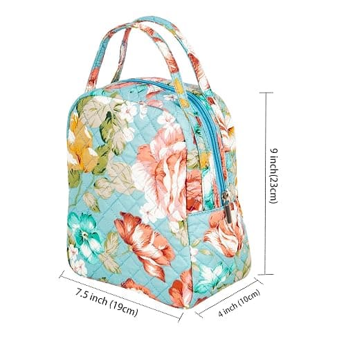 Jula Vance Machine Washable Women Quilted Fabric Insulated Reusable Cooler Lunch Bag Tote Adult Thermal Lunch Box Storage Bag for Ｗork (Floral) thumbnail 2