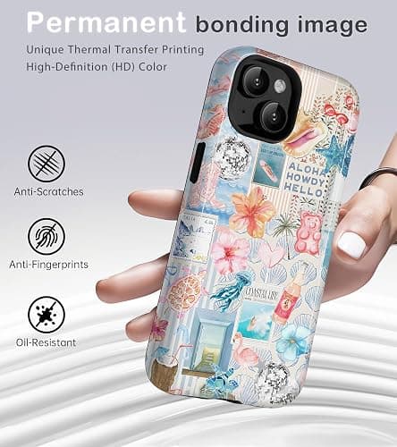 Amzfield for iPhone 13 Case for iPhone 14 Case, Aesthetic Summer Phone Case Cute Pink Flower Sea life Collage Floral for Girl Women, Scratch Resistant Shockproof Protective Girly Case for iPhone 13/14 thumbnail 2