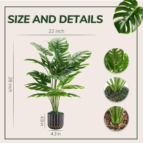 Der Rose 28'' Fake Plants Tall Artificial Monstera Faux Plants Indoor Outdoor Tree for Living Room Home House Decor thumbnail 3
