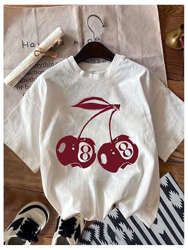 RoseSeek Women's Graphic Letter Tee Crew Neck Drop Shoulder Trendy Summer T Shirt Short Sleeve Vintage Car Print Top thumbnail 3
