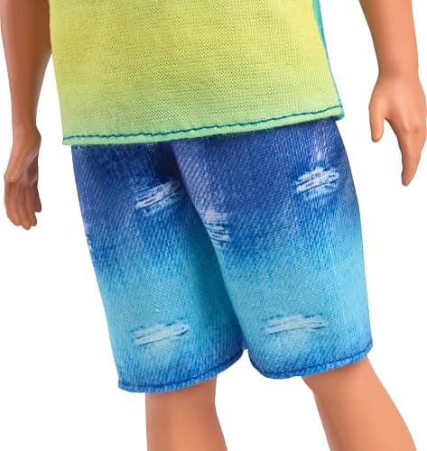 Barbie Fashionistas Ken Doll #236 with Black Hair, Wearing Blue and Green Ombre Tank with Jean Shorts and Silver Sneakers thumbnail 5