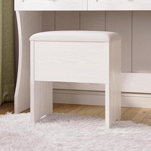 IRONCK Makeup Vanity with LED Lights & Power Outlet, Small Vanity Desk with Adjustable Mirror, 2 Large Drawers and 4 Open Shelves, Farmhouse Vanity with Storage Stool for Bedroom, White thumbnail 7