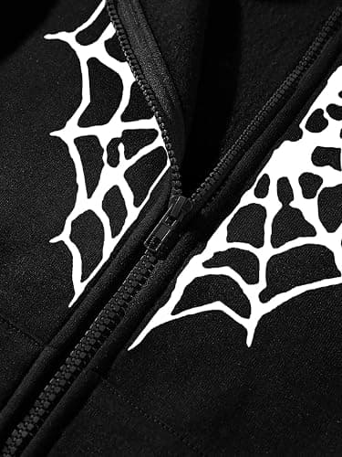 Oversized Y2K Zip Up Hoodie for Women Men Gothic Spider Web Heart Graphic Sweatshirt Punk Harajuku Alt Emo Streetwear thumbnail 5
