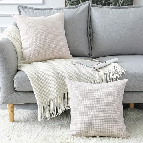OTOSTAR Linen Throw Pillow Covers Set of 2 Decorative Square Pillowcases Cushion Covers 24x24 Inch for Home Decor Sofa Bedroom Car 60 x 60CM Beige - Beige - 24" x 24" (Pack of 2) thumbnail 7