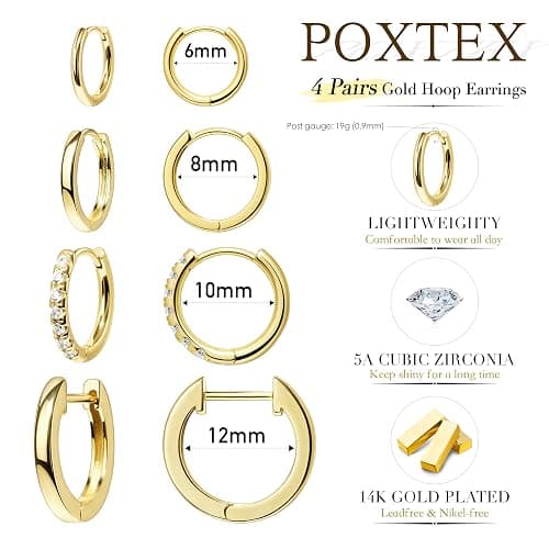 Christmas Earrings Small Gold Huggie Hoop Earrings Set for Women Men Hypoallergenic 14K Plated Stack Cartilage Earrings, Multiple Piercing Lightweight Mini Thin Cute Dainty Trendy Jewelry Set Christmas Gifts for Women thumbnail 9