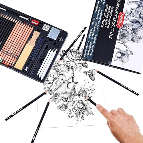 PANDAFLY Drawing Sketching Pencil Set, 42 Pack Pro Art Pencil Kit with Graphite Pencils (14B-4H), Charcoal Pencil, Ideal for Shading, Blending, Drawing Set for Beginners & Pro Artists thumbnail 2