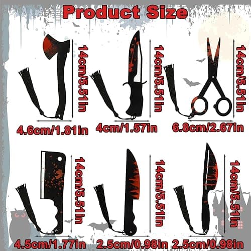 6Pcs Horror Novelty Bookmark Set, Fake Knife Shapes with Blood Stain Gothic Book Accessories Dark Romance Acrylic Page Holders with Black Tassels Halloween Craft thumbnail 3