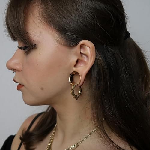PUNKYOUTH Gothic Hoop Earrings 18G 1mm Floral Scroll Carved Vintage Dark Romantic Alternative Aesthetic Piercing Jewelry For Men Women Huggie Dangle Retro Statement Everyday Wear Accessories thumbnail 2
