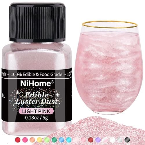 NiHome Edible Food-Grade Glimmer Powder Glitter Luster Dust Metallic Food Decorating Sprinkle Glimmery Dust for Drink Wine Beverage Cake Candy Dessert Bakery Restaurant Vegan (0.18oz/5g, Light Pink) - Image 1