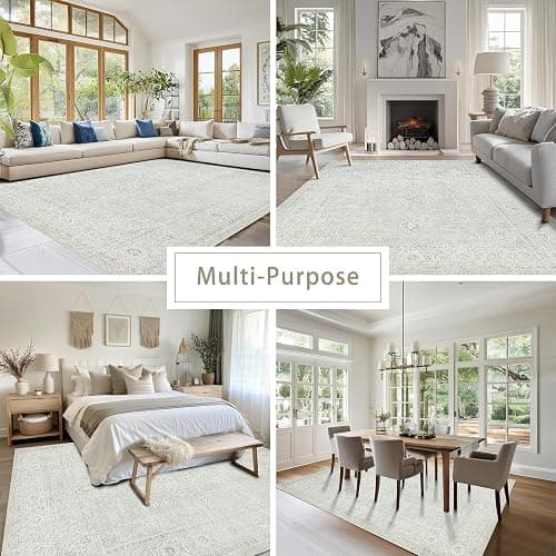 Srugn Washable Rugs 5x7 Area Rugs for Living Room,Bedroom,Large Carpets,Ultra Soft Faux Wool Retro Dining Room Rug,Non Slip&Non-Shedding Low Pile Vintage Rugs for Home Office,Concrete Grey thumbnail 5