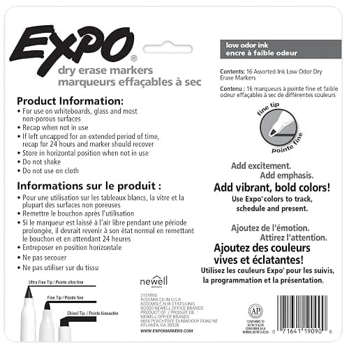 Expo Dry Erase Markers, Whiteboard Markers with Low Odour Ink, Fine Tip, Assorted Vibrant Colours, 16 Count thumbnail 13