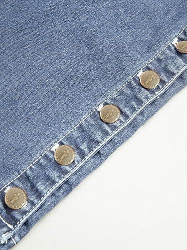 Flamingals Women's Buttoned Hem Bootcut Jeans Without Belt Mid Waist Casual Pants Navy Blue thumbnail 5