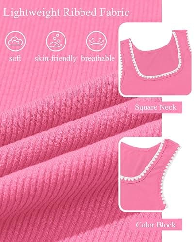 Yousify Women’s Square Neck Tank Tops 2026 Summer Sleeveless Shirts Casual Slim Fitted Color Block Ribbed Tanks thumbnail 6