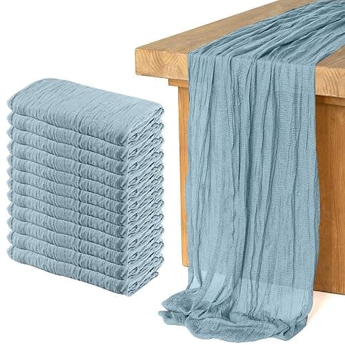 12 Pack Cheesecloth Table Runner, Runner Gauze Boho Wedding Decor Romantic Table Runner for Wedding Birthday Party(35" x 118")(Grayblue) - Image 1