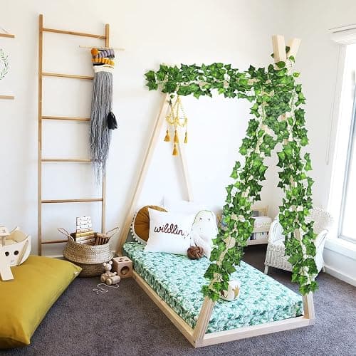CQURE 24 Pack 168Ft Artificial Ivy Fake Vines,Ivy Garland Greenery Garland Fake Hanging Plants Vines Aesthetic Green Leaves for Bedroom Wedding Party Garden Wall Room Decor thumbnail 9